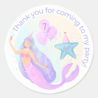 Pastel Mermaid Geburtstagsparty Danke Stickers