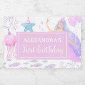 Pastel Mermaid Girl 1st Birthday Under the Sea Schaumweinetikett (Einzelnes Label)