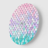 Pastel Mermaid Girls Bedroom Nursery Wall Clock Große Wanduhr (Winkel)