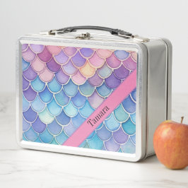 Pastel Mermaid Scale Muster Personalisiert Name Metall Brotdose