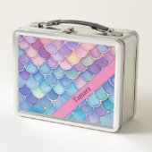 Pastel Mermaid Scale Muster Personalisiert Name Metall Brotdose (Vorderseite)