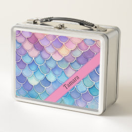 Pastel Mermaid Scale Muster Personalisiert Name Metall Brotdose