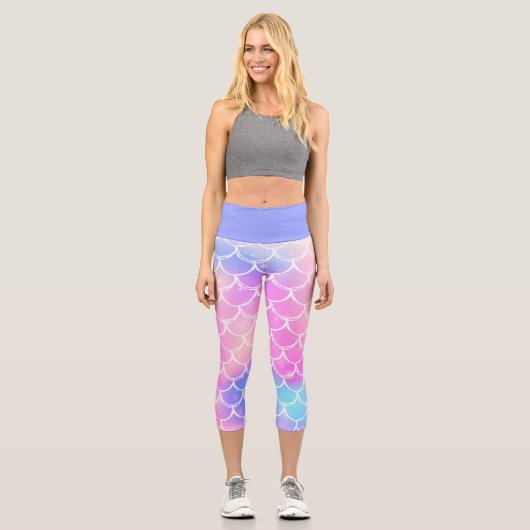 Pastel Mermaid Scales Capri Leggings (Vorderseite)