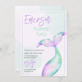 Pastel Mermaid Schwanz Geburtstag Einladung (Vorne/Hinten)