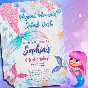 Pastel Mermaid Schwanz Watercolor Geburtstagsparte Einladung
