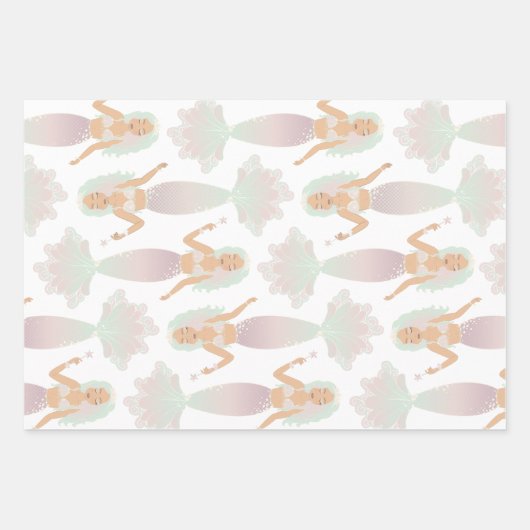 Pastel Mermaid Theme Wrapping Paper Set Geschenkpapier Set (Vorderseite 3)