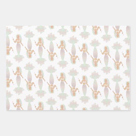 Pastel Mermaid Theme Wrapping Paper Set Geschenkpapier Set (Vorderseite)