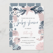 Pastel Mermaid unter der Sea Baby Dusche Einladung (Vorne/Hinten)