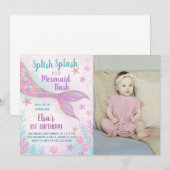 Pastel Mermaid zum Geburtstag Einladung (Vorne/Hinten)