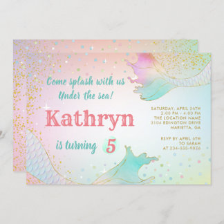 Pastel Mermaid zum Geburtstag Einladung unter dem