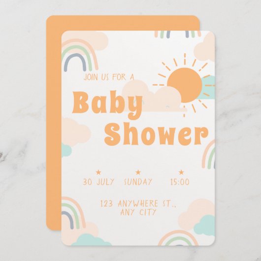 Pastel Minimal Baby Dusche Einladung (Vorne/Hinten)