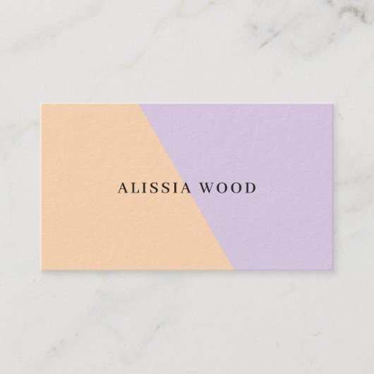 Pastel Minimal einfache Zwei-Tonen-Pfirsich & Lila Visitenkarte (Vorderseite)