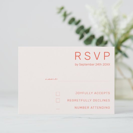 Pastel Minimal White and Red Modern Wedding RSV Einladung (Stehend Vorderseite)