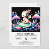 Pastel Minimalistisch Dragon Geburtstag Einladung (Vorne/Hinten)