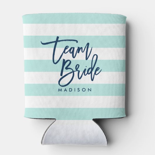 Pastel Mint and White Stripes Blue Team Bridge Dosenkühler (Rückseite)