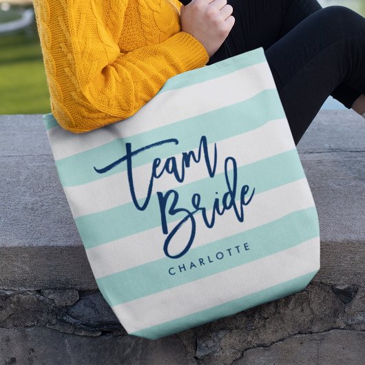 Pastel Mint and White Stripes Blue Team Bridge Tasche