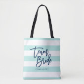 Pastel Mint and White Stripes Blue Team Bridge Tasche (Vorderseite)