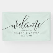 Pastel Mint Calligraphy Simple Wedding Willkommen Banner (Horizontal)