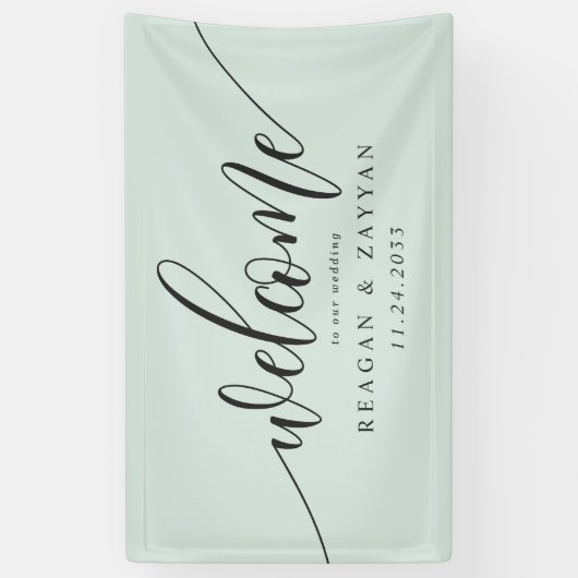 Pastel Mint Calligraphy Simple Wedding Willkommen Banner (Vertikal)
