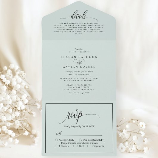 Pastel Mint Einfache moderne Schrift All In One Einladung