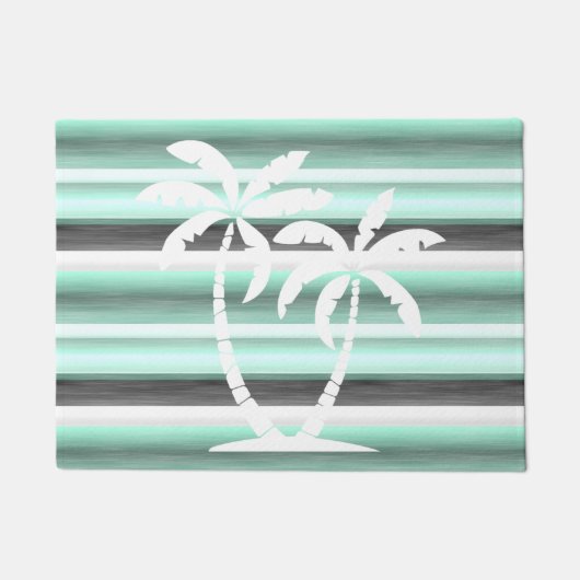 Pastel Mint Green Grau Wasserfarbe Muster Streifen Fußmatte (Vorderseite)