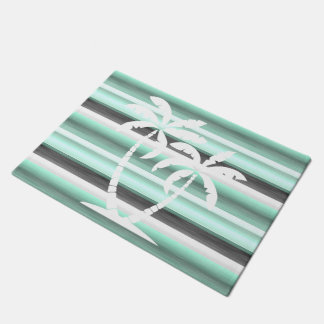 Pastel Mint Green Grau Wasserfarbe Muster Streifen Fußmatte