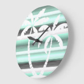 Pastel Mint Green Grau Wasserfarbe Muster Streifen Große Wanduhr (Winkel)