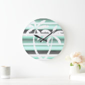 Pastel Mint Green Grau Wasserfarbe Muster Streifen Große Wanduhr (Zuhause)