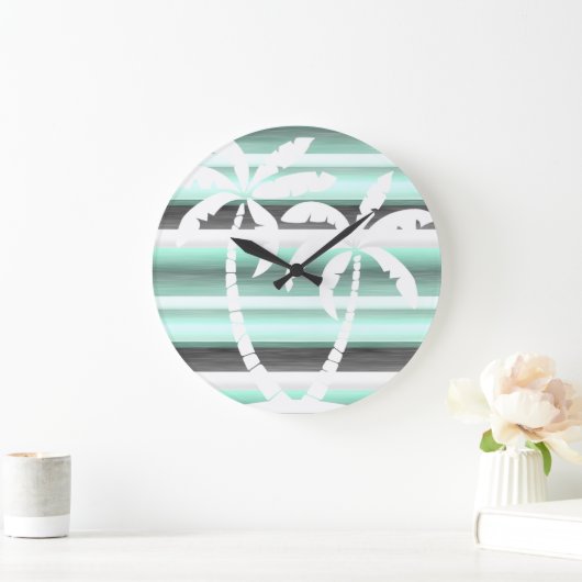 Pastel Mint Green Grau Wasserfarbe Muster Streifen Große Wanduhr (Zuhause)