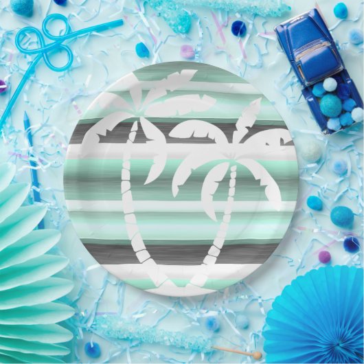 Pastel Mint Green Grau Wasserfarbe Muster Streifen Pappteller (Party)