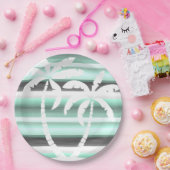 Pastel Mint Green Grau Wasserfarbe Muster Streifen Pappteller (Party)