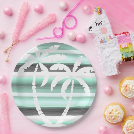 Pastel Mint Green Grau Wasserfarbe Muster Streifen Pappteller (Party)