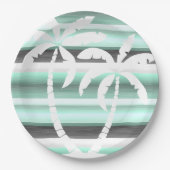 Pastel Mint Green Grau Wasserfarbe Muster Streifen Pappteller (Vorderseite)