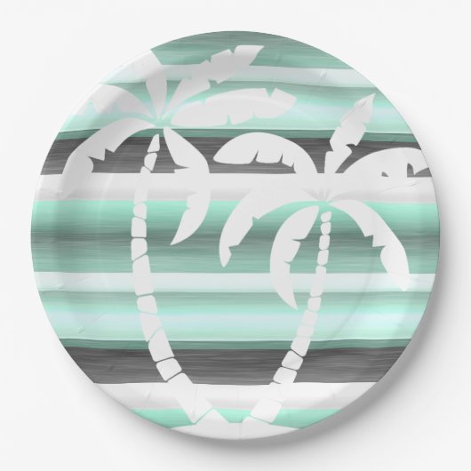 Pastel Mint Green Grau Wasserfarbe Muster Streifen Pappteller (Vorderseite)
