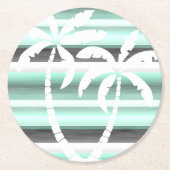 Pastel Mint Green Grau Wasserfarbe Muster Streifen Runder Pappuntersetzer (Vorderseite)