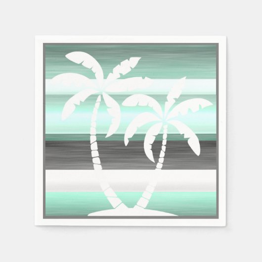 Pastel Mint Green Grau Wasserfarbe Muster Streifen Serviette (Vorderseite)