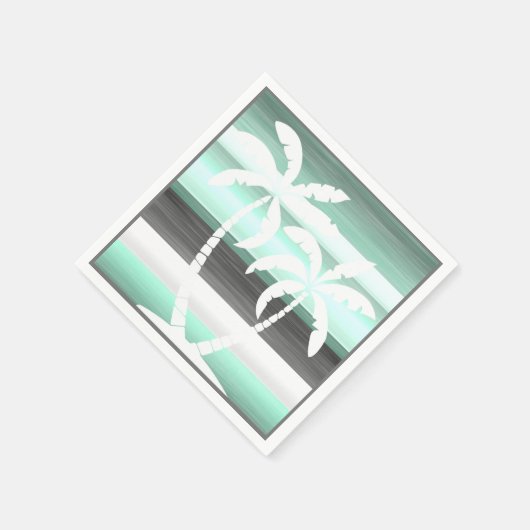 Pastel Mint Green Grau Wasserfarbe Muster Streifen Serviette (Ecke)