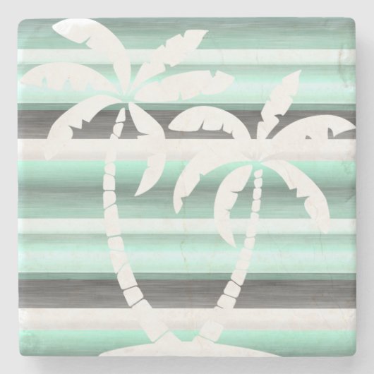 Pastel Mint Green Grau Wasserfarbe Muster Streifen Steinuntersetzer (Vorderseite)
