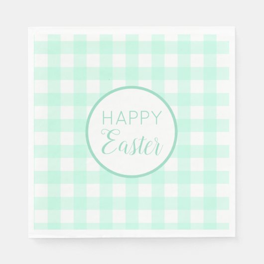 Pastel Mint Green Happy Oaster Kariertes Muster Serviette (Vorderseite)