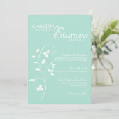 Pastel Mint Green & Light Gray Vine Wedding Einladung (Stehend Vorderseite)