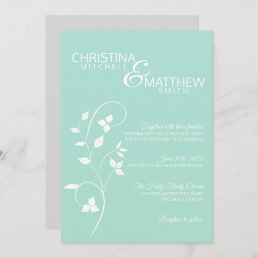 Pastel Mint Green & Light Gray Vine Wedding Einladung (Vorne/Hinten)