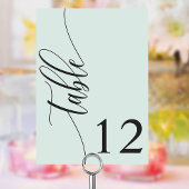 Pastel Mint Green Moderne kalligraphische Hochzeit Tischnummer