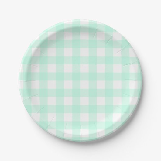 Pastel Mint Green Oaster Kariertes Muster Pappteller (Vorderseite)