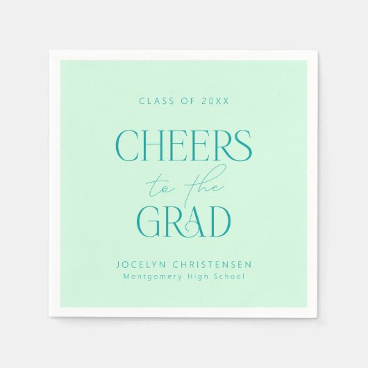 Pastel Mint Green Personalisiert Cheers Grad Party Serviette (Vorderseite)