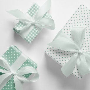 Pastel Mint Green Polka Dots Gingham Pattern Mix Geschenkpapier Set