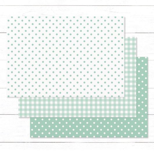 Pastel Mint Green Polka Dots Gingham Pattern Mix Geschenkpapier Set