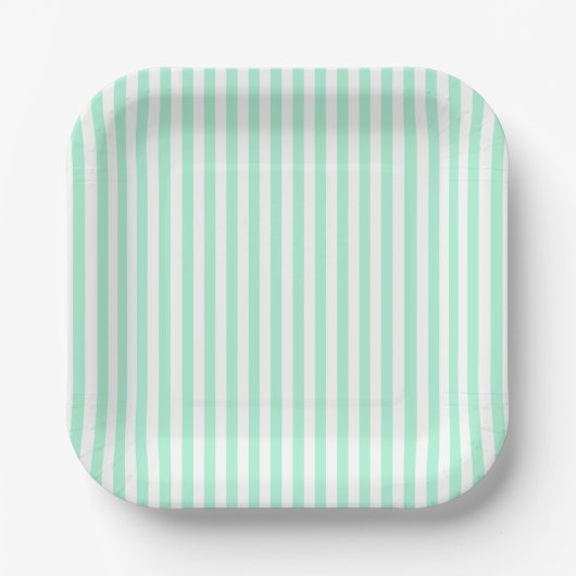 Pastel Mint Green Stripes Sommer Streifen Pappteller (Vorderseite)