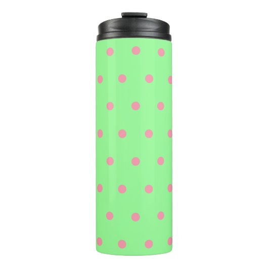 Pastel Mint grüne rosa Punkte Thermosbecher (Vorderseite)