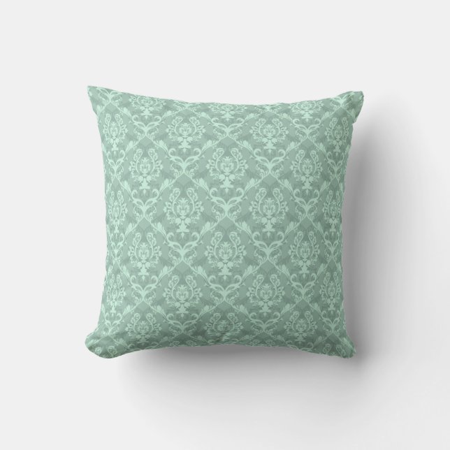 Pastel Mint grüne Tones Floral Damasks Kissen (Vorderseite)