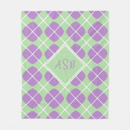 Pastel Mint Purple Argyle Modern Monogram Fleecedecke